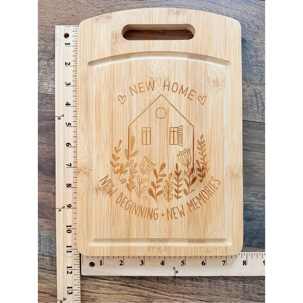 Bamboo Wood Cutting Serving Board - 'New Home' Engraved - Cheese charcuterie